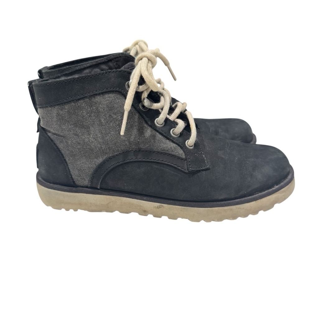 UGG AUSTRALIA BETHANY CANVAS NUBUCK SHEEPSKIN BLACK BOOTS SIZE 6 US - Picture 4 of 7